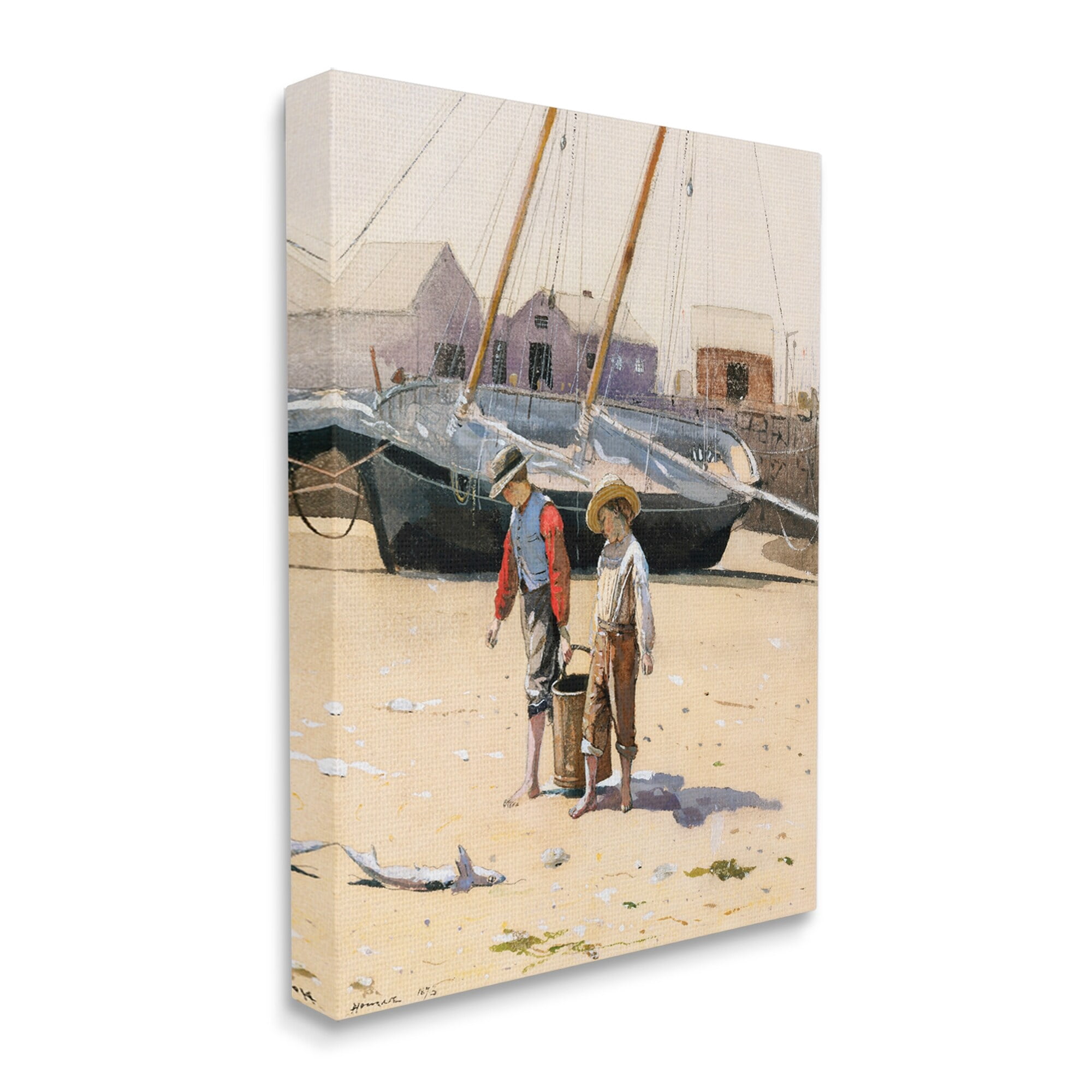 Stupell Industries Old Fashioned Man Woman Walking Beach Marina Painting Gallery Wrapped Canvas Print Wall Art, Design by Lettered and Lined