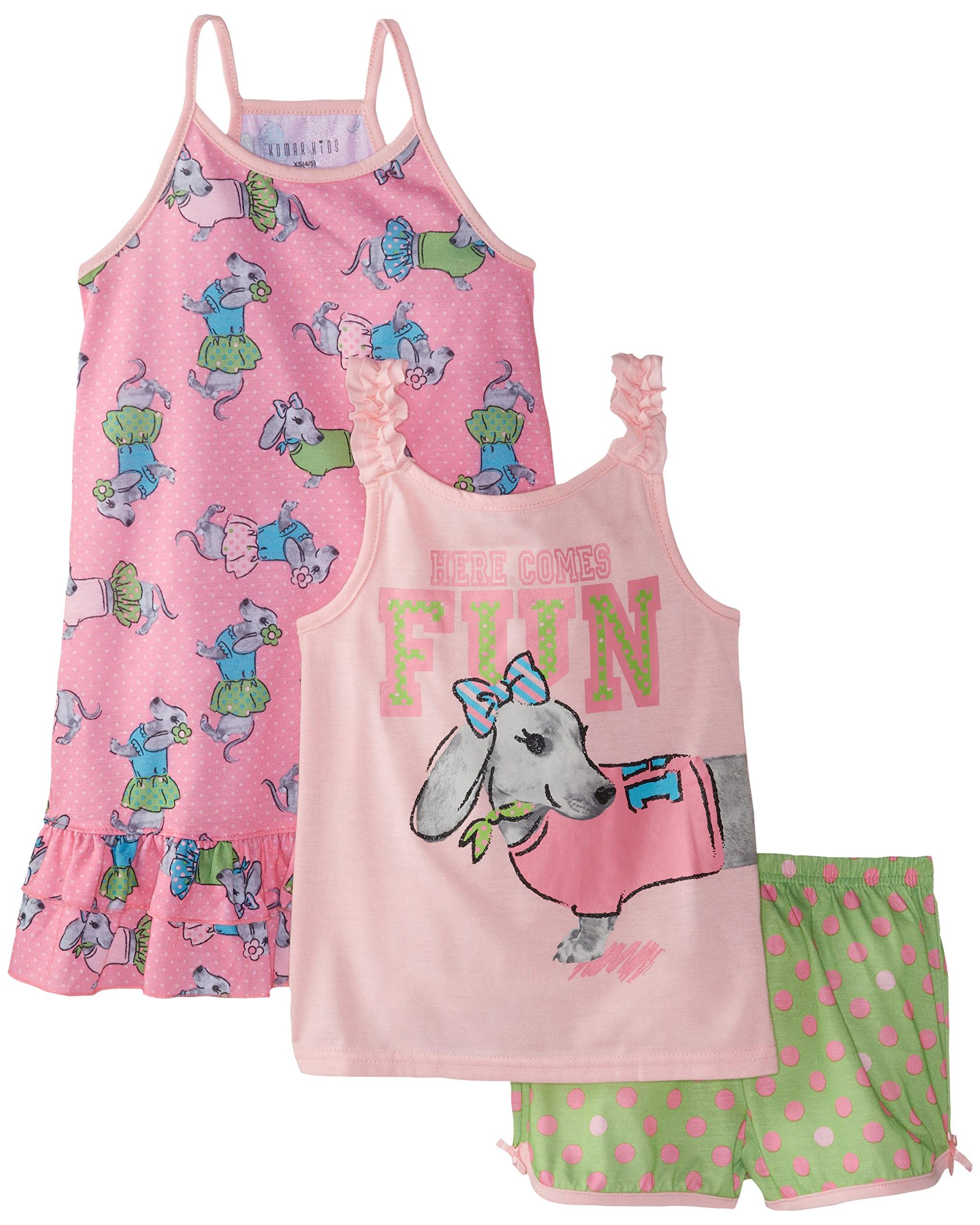 Komar Kids Girls Pajama Nightgown, Tee, Short Sleepwear Set, Fun, Size