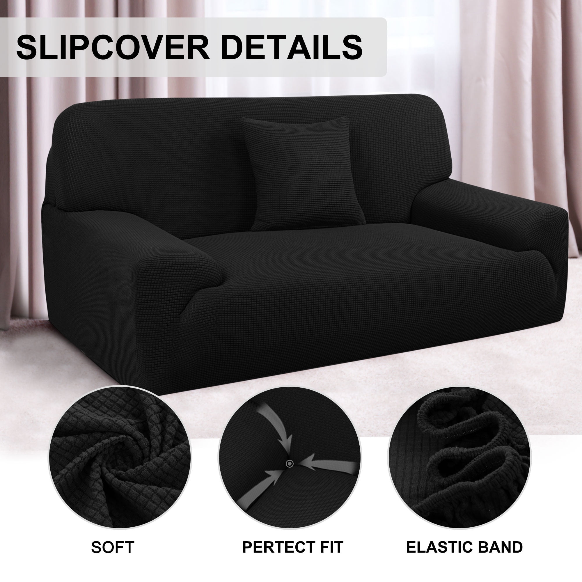 PiccoCasa Jacquard Sofa Covers Strech Thick Couch Slipcover, Black X-Large