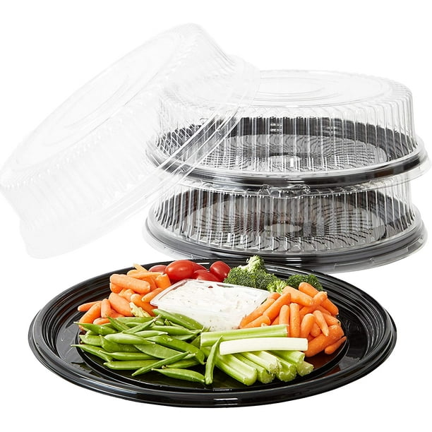 Avant Grub 16" Heavy Duty Round Black Plastic Catering Trays, 3 Pack