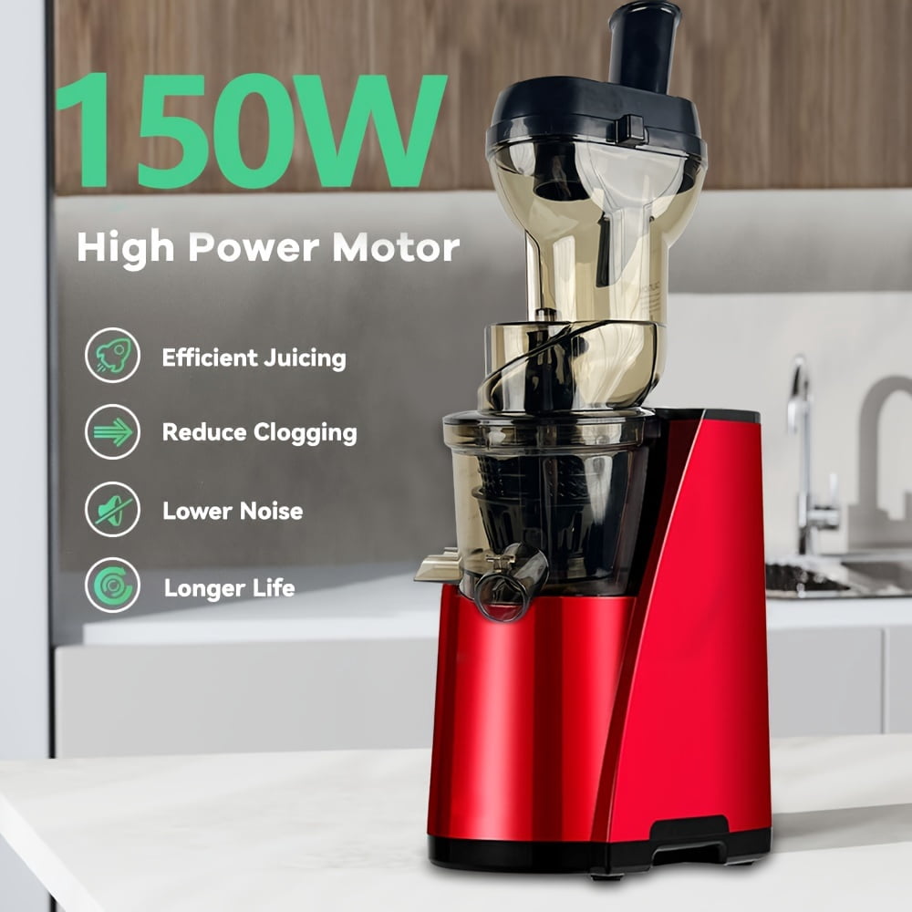 Cold Press Juicer Machines, Juicer Machine for Fruits and Vegetables,High Juice Yield, Multi-Functional for Home Commercial Use Wide Feed Chute with 150W Motor (Red)