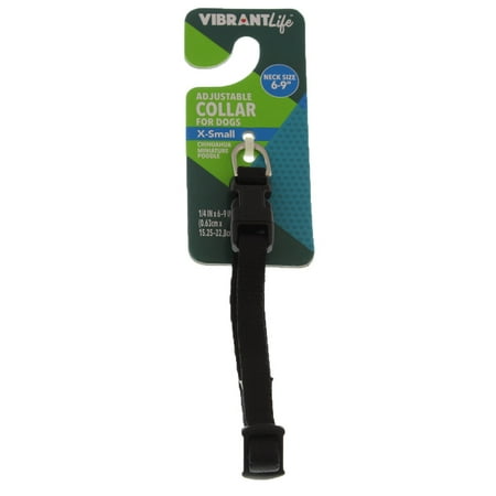 Black Dog Collar Rhinestone - Vibrant Life Adjustable Black Dog Collar, X-Small, 6-9 in, 1/4 in