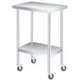 thumbnail image 1 of Table d'Appoint de Patio en Acier Inoxydable, Table de Travail Extérieure Robuste à 2 Niveaux avec Tablette Inférieure Ajustable, Table Utilitaire à Roues Verrouillables pour Jardin, Cuisine et Atelier, 1 of 7