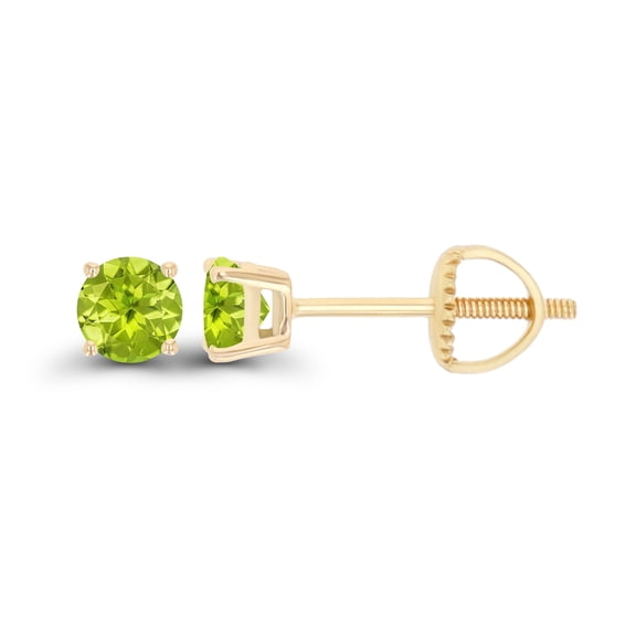 Decadence 14K Yellow Gold Plated Sterling Silver 4mm Round Natural Green Peridot August Birthstone Screwback Stud Earrings