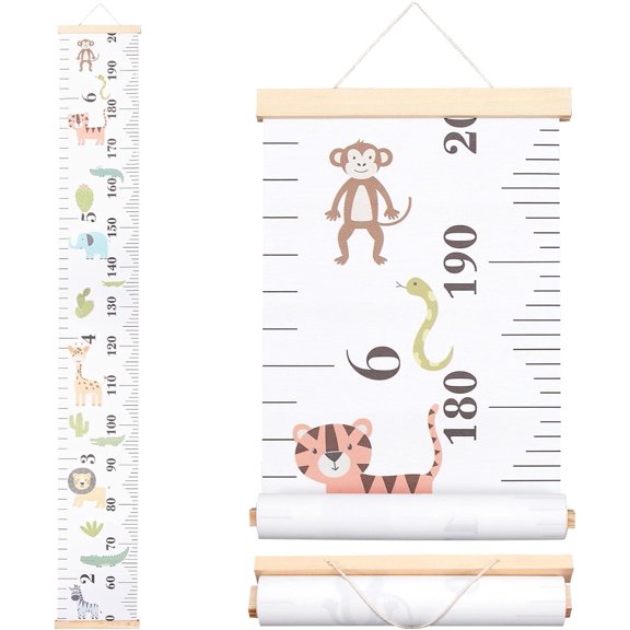 1pc Animals Growth Chart Fabric Canvas Height Measurement Ruler Wood Frame Hanging Removable Cartoon Wall Rulers for Home Living Room Decoration Nursery Decor Gift 8.39 x 59 Inch Colorful