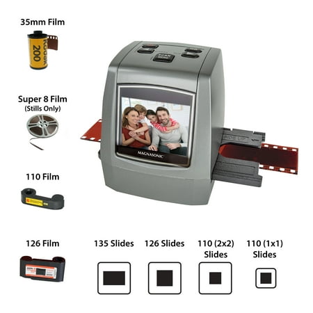 Magnasonic All-In-One High Resolution 22MP Film Scanner, Converts 35mm/126KPK/110/Super 8 Films, Slides, Negatives into Digital Photos, Vibrant 2.4