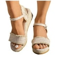 thumbnail image 1 of Women's Espadrilles Platform Wedge Sandals Beach Summer Linen Open Toe Ankle Strap Dress Sandals, 1 of 6