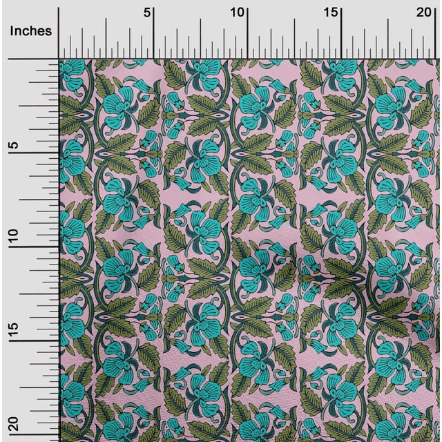 oneOone Viscose Chiffon Fabric Leaves & Floral Block Print Fabric By Yard 42 Inch Wide