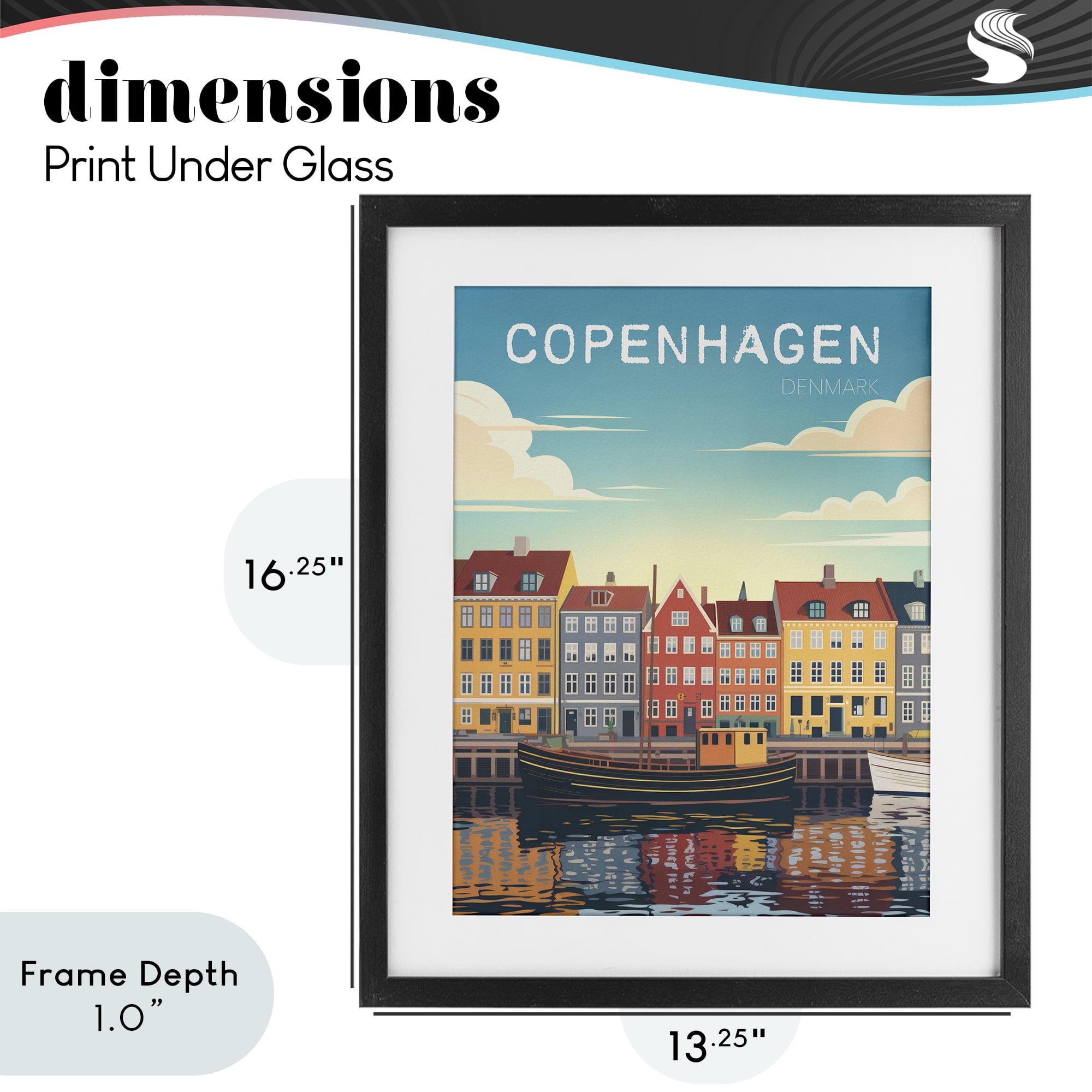 Stupell Industries Copenhagen Cityscape with River Black Framed Print Under Glass, design by Andreas Magnusson