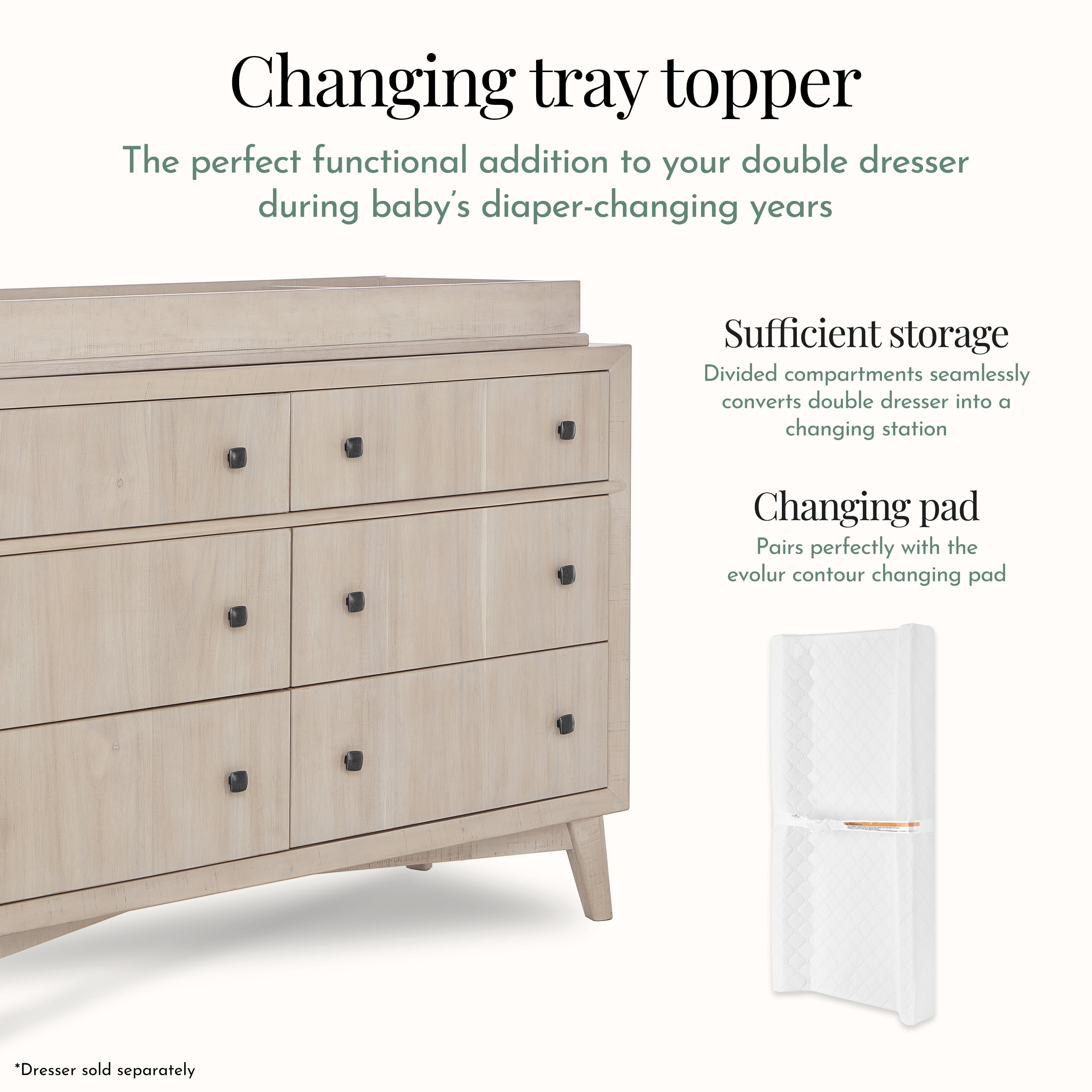 Evolur Mid Century Changing Tray, Sand Castle Oak