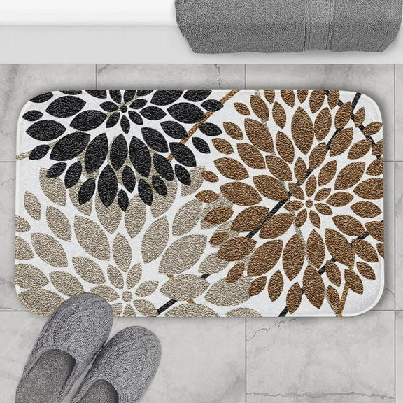 Brown and Black Dahlia Bathroom Rug Bath Mat Elegant Geometric Floral Non Slip Doormat Water Absorbent Area Rugs Carpet Thick Plush Door Mats Kitchen Bathtub Shower Floor Mats, 17.5x29.5 Inch