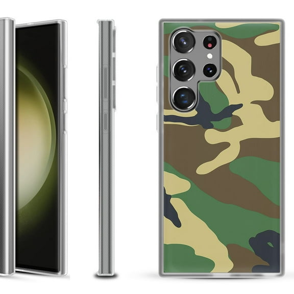 Shockproof Gel Phone Case for Samsung Galaxy S23 Ultra 5G, by OneToughShield ® - Camo Green