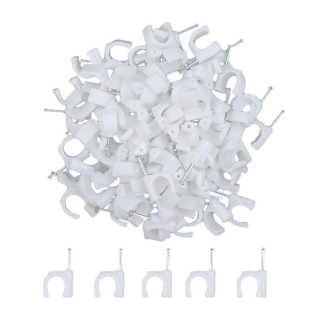 100 clips de plástico para cables planos con clavos de acero de alto carbono para fijaciones de TV. 4 mm