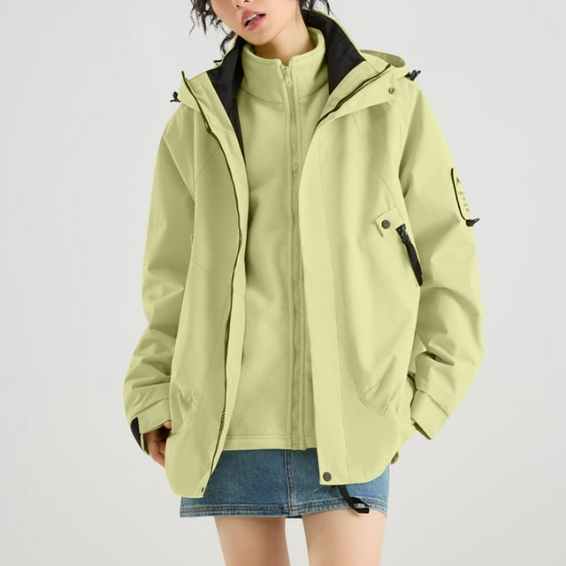 Pincandy Vestes 3 en 1 pour Couple Femmes 2025 Automne Hiver Veste à Capuche Randonnée Plein Air Coupe-Vent Chaude Coupe-Vent Manteau