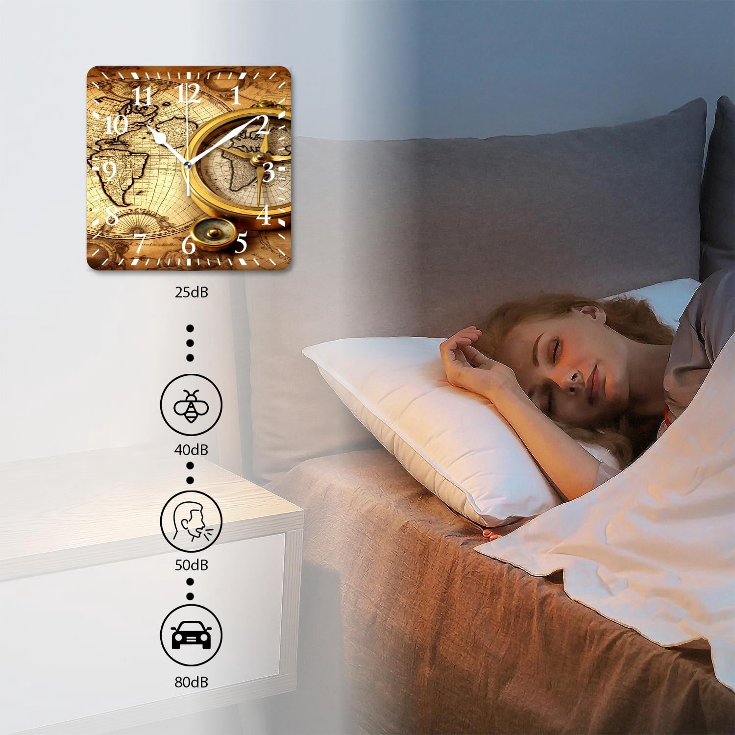 14 Inch Wall Clock Battery Operated Silent Clock Decorative for Office, Kitchen, Outdoor, Living Room，Accurate Map Graceful
