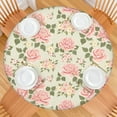 thumbnail image 2 of Botanical Floral Round Tablecloth with Elastic Edge, Water-Resistant Polyester for Indoor or Outdoor Dining, Fits 44-52 Inch Round Table, 2 of 7