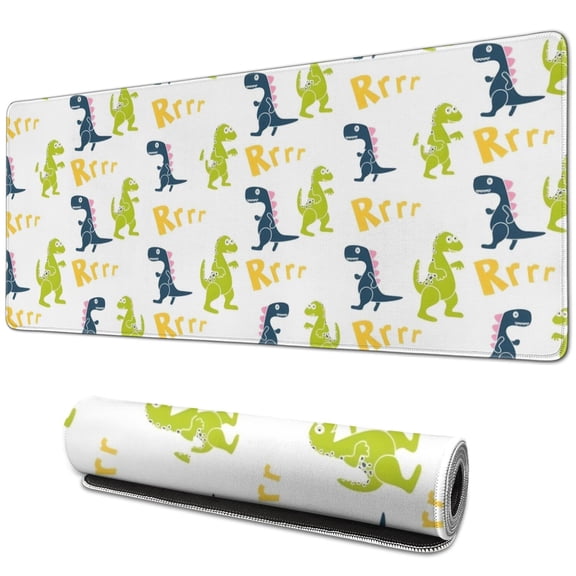 Long Mouse Pads for Desk,Dinosaur with Rrrr Pattern Desk Mats on Top Of Desks, Desk Mouse Pad Extra Large with 3mm Non-Slip Base and Stitched Edge for Gaming,Office,Work,Home 31.5"x11.8"
