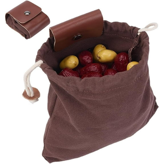 Foraging Bag PU Leather Canvas Collapsible Bag Water Resistant Outdoor Camping Storage Folding Pouch Mushroom Bags Bushcraft Belt Tinder Dump Pouches for Travel Camping Hiking Hunting