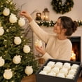 thumbnail image 3 of 12 Pcs Flocked Bow Christmas Ball Ornaments 2.36 in Cream Velvet Tree Hanging Bulbs Decorative Set for Holiday Party Decor, 3 of 7