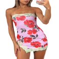 thumbnail image 2 of Robe Midi à Imprimé Floral Épaules Dénudées Y2K pour Femmes, Robe de Cocktail, Robe de Bal, Soirée, Club, Mode Urbaine, Rose L, 2 of 7
