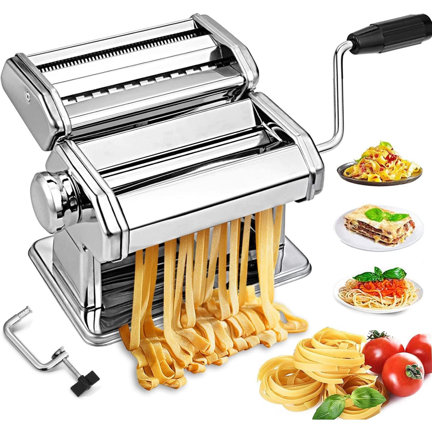 Pasta Maker Machine, Manual Noodles Machine Adjustable Thickness