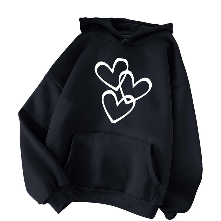 ZVNAΖH Womens Drawstring Hoodie, Love Heart Graphic Sweatshirt