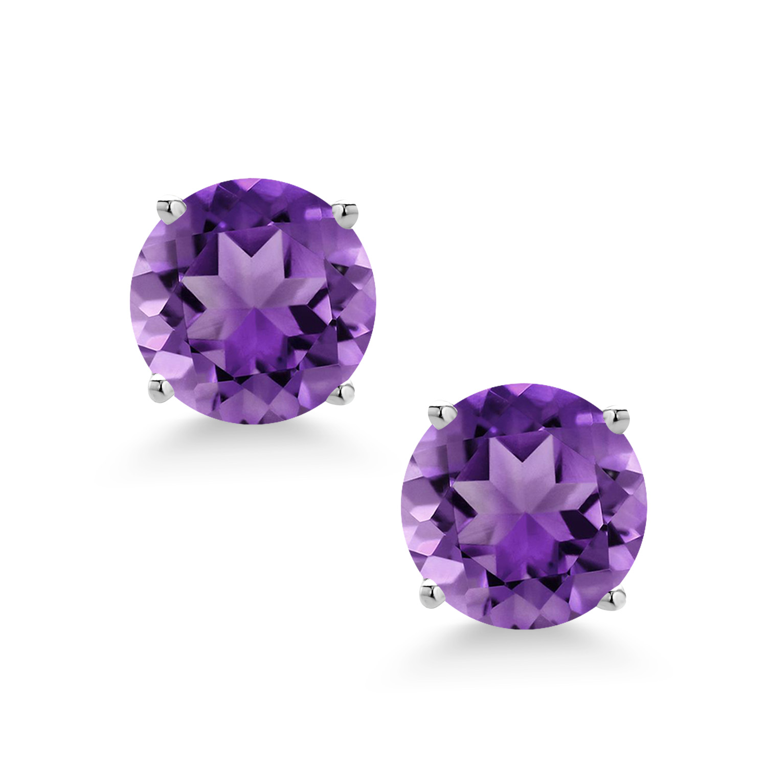 Gem Stone King 14K White Gold Purple Amethyst Screwback Stud Earrings for Women Men (2.00 Cttw, Gemstone Birthstone, Round 6MM)