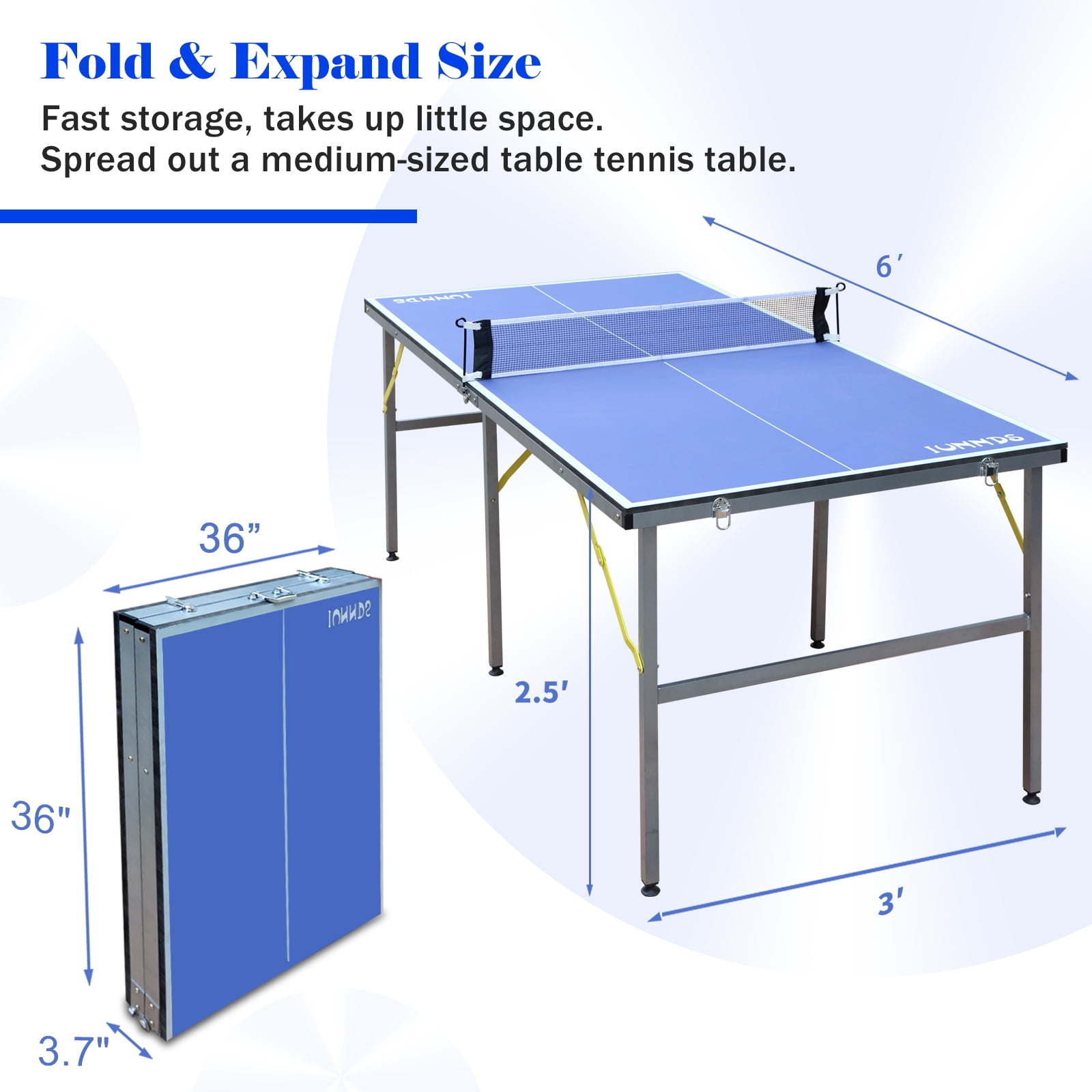 Leuco 6 x 3 Ft Table Tennis Table Mid-Size– Indoor/Outdoor Portable Table