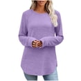 thumbnail image 2 of EchfiProm Long Sleeve Tops for Women Crew Neck Purple Shirts Relaxed Fit Tunic Blouse Trendy Womens, 2 of 7