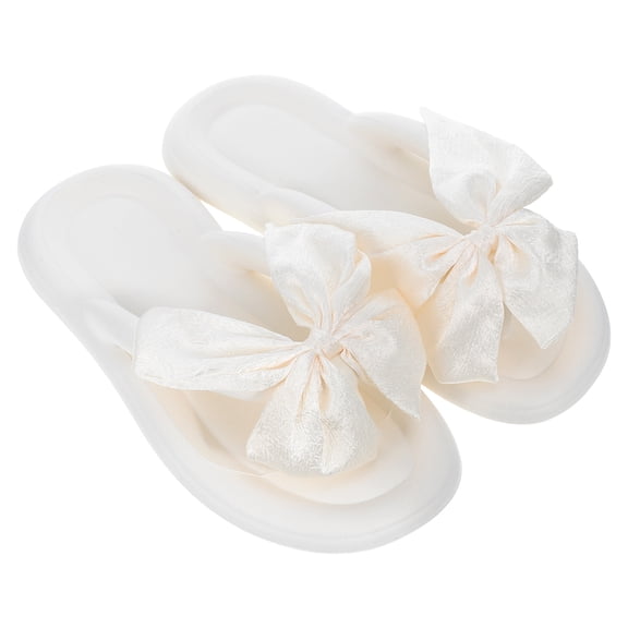ELAYARD Stylish White Silk Bow Slippers, Soft Sole, Lightweight, Versatile Summer Footwear