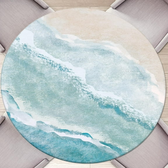 Round Tablecloth Coastal Beach Round Fitted Tablecloth with Elastic Outdoor Table Cover Fitted Tablecloths Waterproof Reusable Table Cloth for Indoor and Outdoor 45''''-52''''