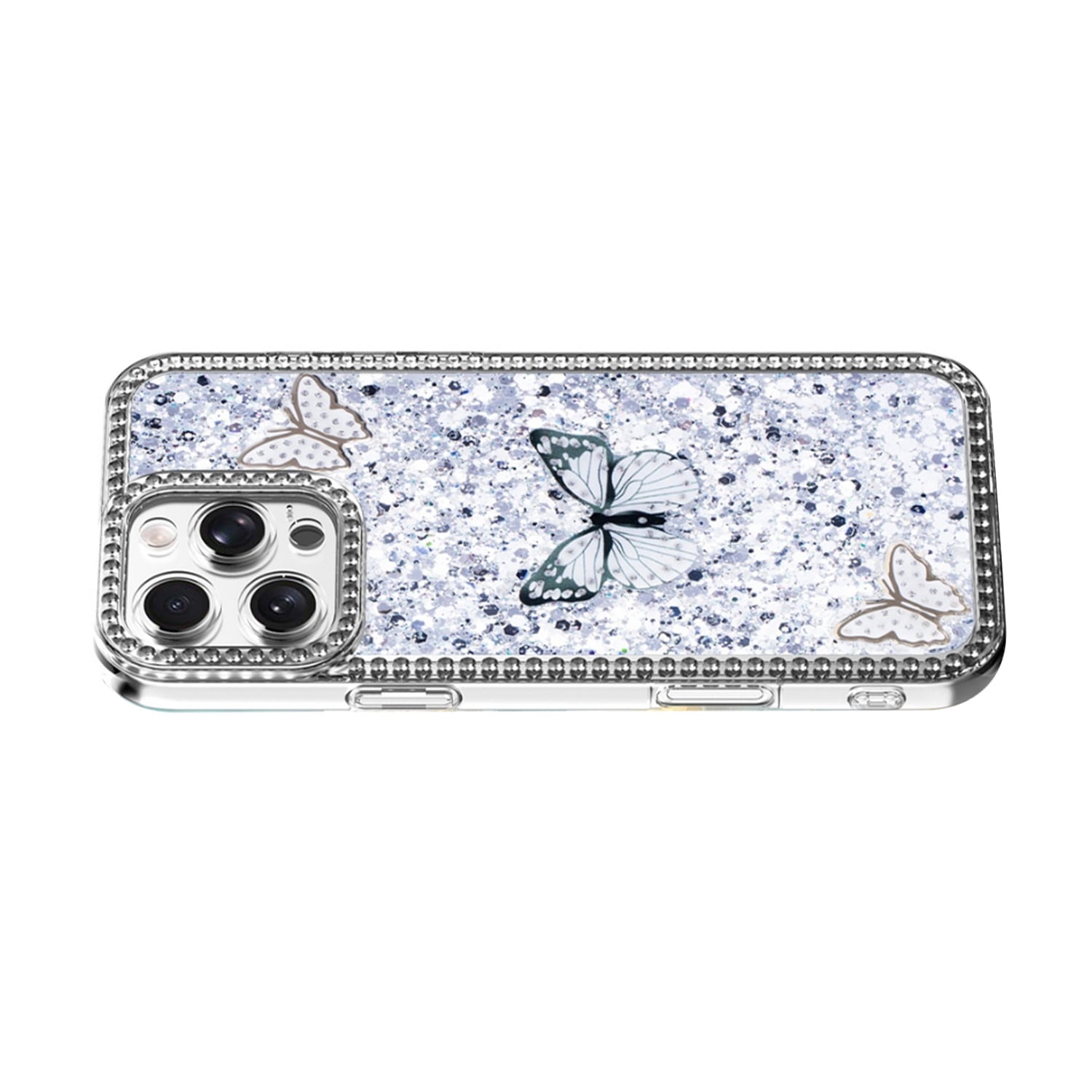 Shiny Butterfly Durable Case for iPhone 17 Pro - White