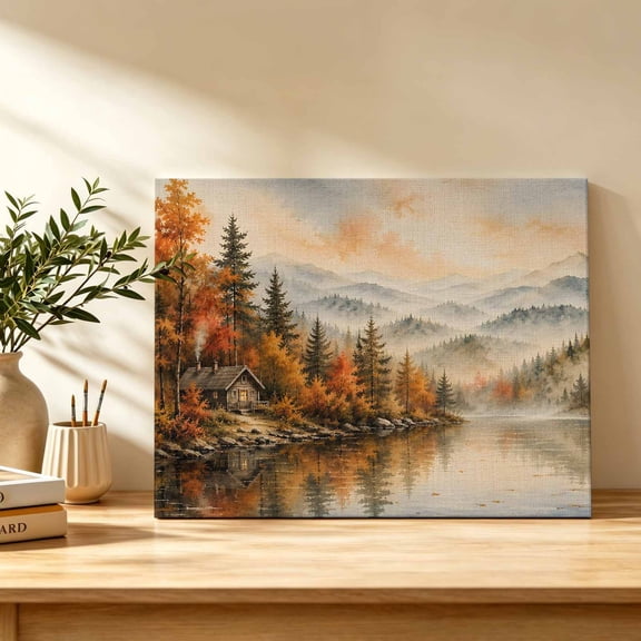 Fall Scenic Canvas Wall Art, Rustic Misty Mountain Brown Pine Tree Forest Landscape Wall Art Prints Artwork Framed Canvas Ready to Hang Art Pictures for Bathroom Bedroom Entry Desk Corner 10" x 8"