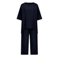 thumbnail image 4 of gakvbuo Women's Cotton Linen Two Piece Outfits Summer Loose 3/4 Sleeve Oversized Top and Cropped Pants Set Casual Tracksuit, 4 of 5