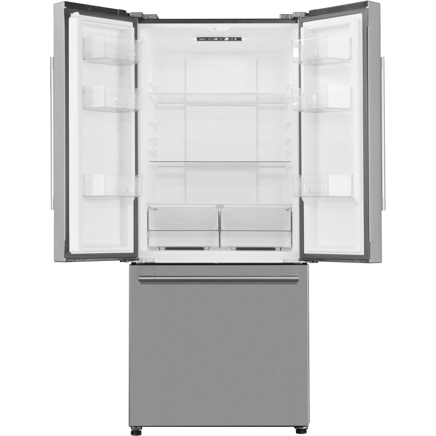 Galanz 16 Cu. ft. 3-Door French Door Refrigerator with Ice Maker, Stainless Steel, 28.35"W Condition, New
