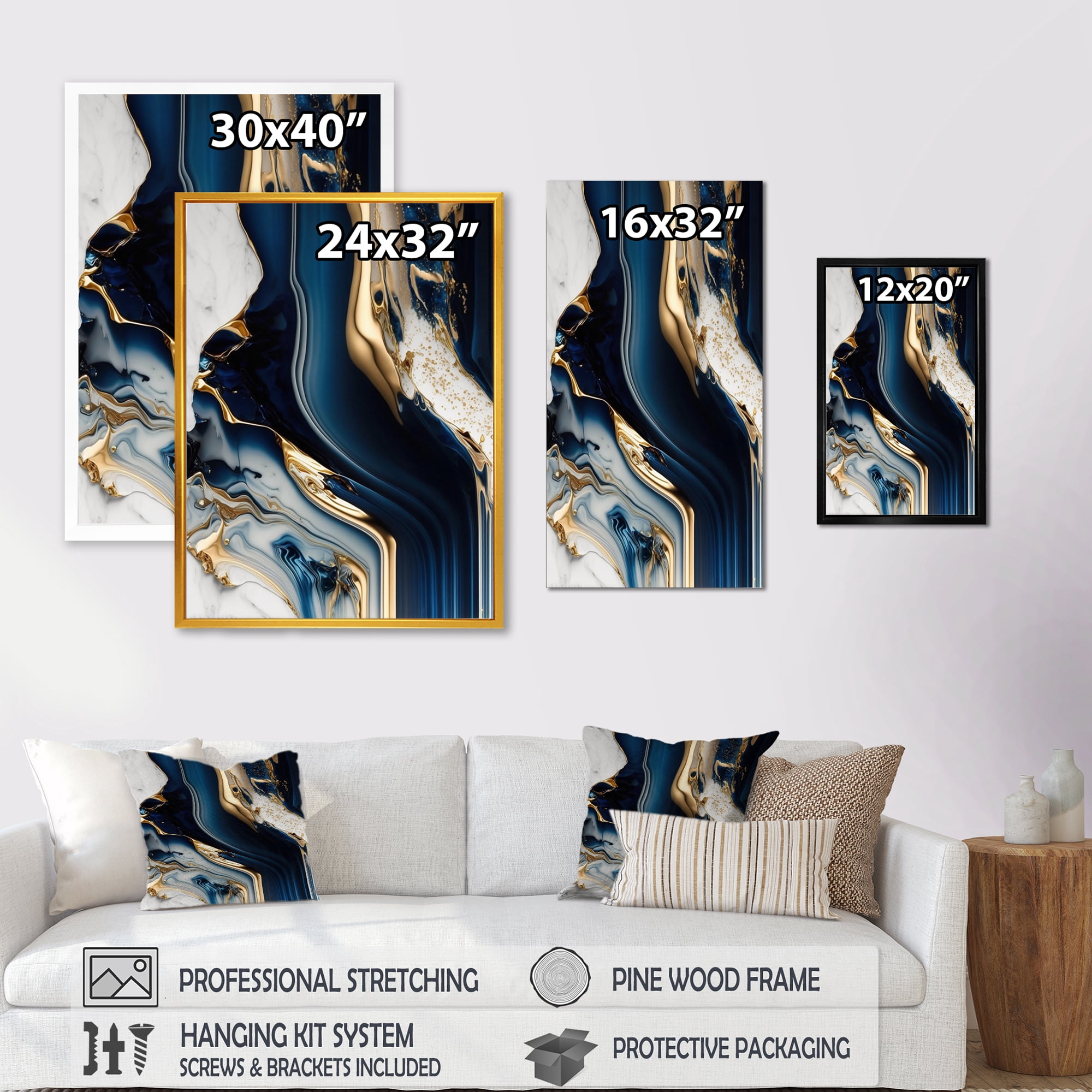 Designart Abstract Geode Waves Blue V Canvas Wall Art
