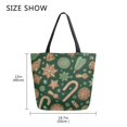 thumbnail image 5 of Open Top Canvas Tote Bag with Zipper Reusable Shopping Bag 13.5x15" Roomy Carryall Candy Canes Pattern, 5 of 9