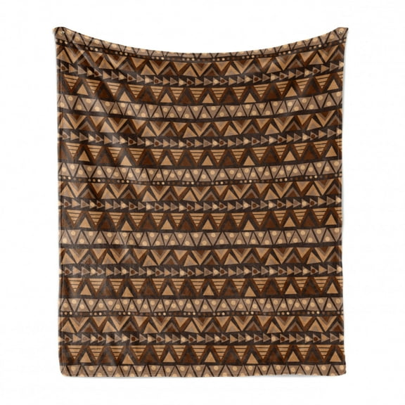 Aztec Soft Flannel Fleece Throw Blanket, Doodle of Prehistoric Geometric Motifs in Earthy Tones Pattern, Cozy Plush for Indoor and Outdoor Use, 50" x 60", Pastel Brown Chocolate, by Ambesonne