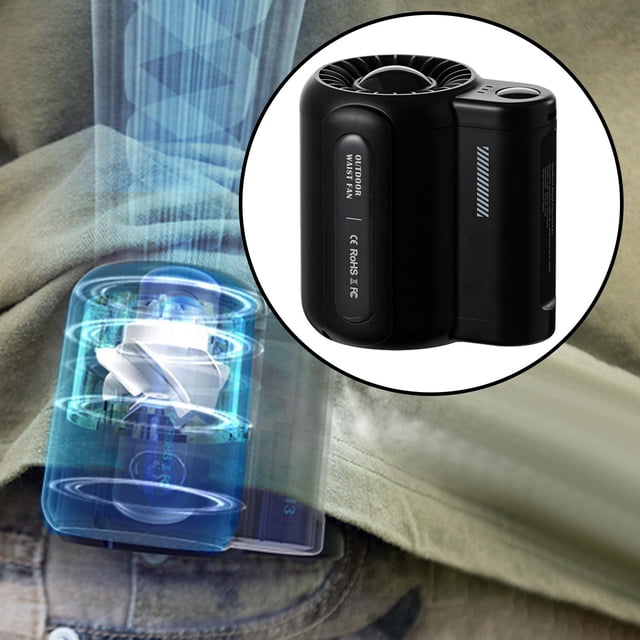 Ventilador de cinturón Ventilador portátil Unisex Pesca Usable Trabajos al aire libre Mini para Granja Jardinería Eléctrico Fuerte Viento Mano Hogar negro Macarena Abanico de cintura colgante