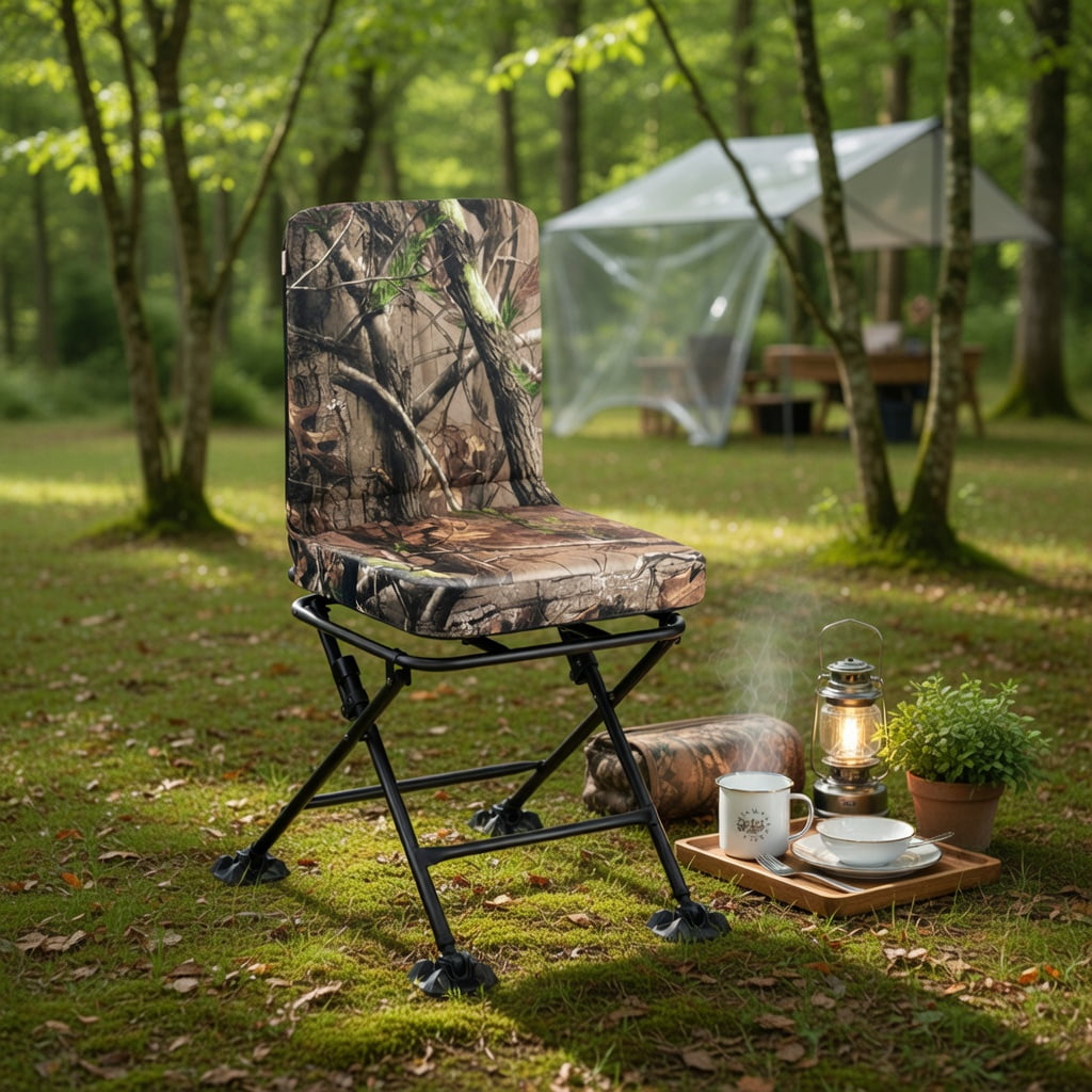 Resenkos Swivel Folding Chair with Backrest and Padded Cushion-Camouflage Camping Chairs for Adult Hiking Fishing Beach