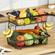 thumbnail image 1 of Cesta de frutas de doble capa, estante de almacenamiento con asa de madera, bandeja desmontable para verduras y frutas, organizador que ahorra espacio para encimeras de cocina y despensas., 1 of 5
