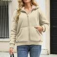 thumbnail image 4 of Women's Fashion Casual Solid Color Sweatshirt Loose Zipper Cardigan Long Sleeve Hooded Jacket for Fall and Winter Casual Wear,Beige,L, 4 of 6