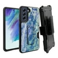 thumbnail image 1 of ANJ+ Rugged Dual Layer Hybrid Holster Kickstand Case w/ Card Slot + Tempered Glass Cover for Samsung Galaxy S21 FE 5G - Blue Marbling, 1 of 3