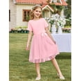 thumbnail image 3 of Oudiya Girls Tutu Belted Fluffy Pink Dress Summer Party Wedding Flower Dress for Kids 3-11Y, 3 of 8