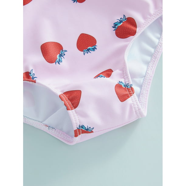Boiiwant Kids Girls Swimwear 18M 24M 3T 4T 5T 6T Toddler Girl One Piece Fly  Sleeve Cross Backless Strawberry Print Bathing Suit Bikini Swimsuit 