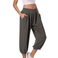 thumbnail image 2 of Wancir Capri Pants for Women Casual 2024 Summer Drawstring Elastic High Waist Linen Pants Wide Leg Plus Size Lounge Capris, 2 of 9