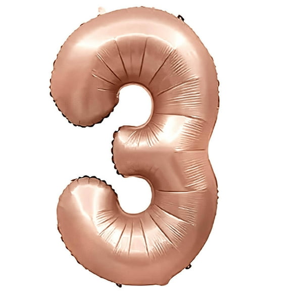 32 inch Number 3 - Metal Balloons - Rose Gold Foil Mylar Balloon - Party Supplies Decorations