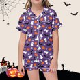 thumbnail image 2 of SUYIDA Girls Satin Pajama Set Halloween Pumpkin Ghost Print Shirts and Shorts Short Sleeve Button Down Sleepwear Soft 2 Piece Outfits, 2 of 5