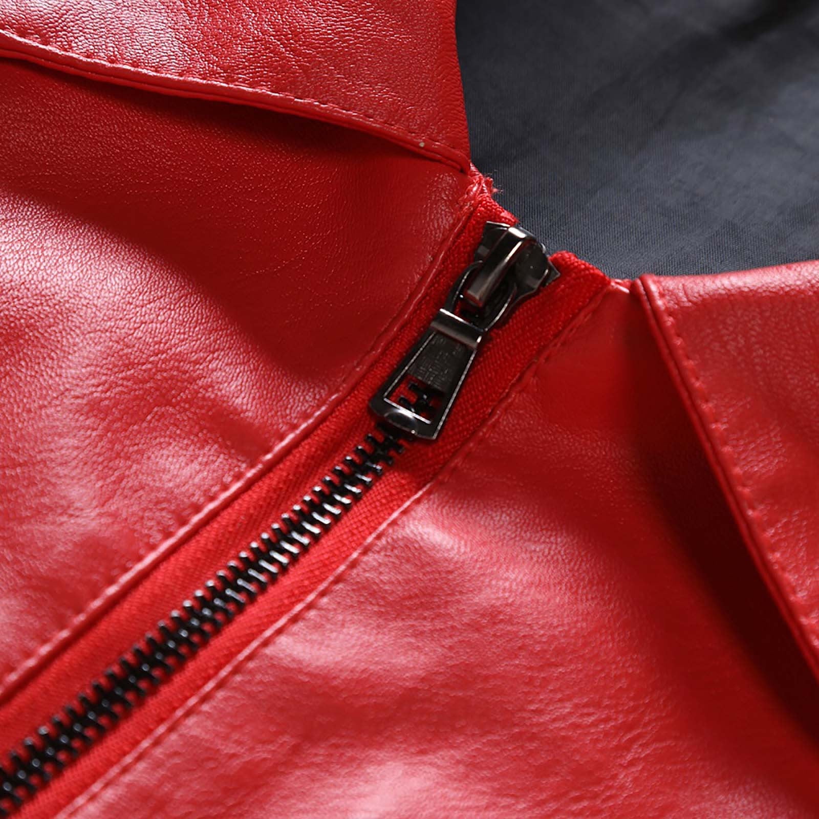 USNSM Men's PU Leather Jacket Trendy Casual Plus Size Motorcycle Biker Coat Lapel Zipper Cardigan Long Sleeve Outerwear with Pockets Red L