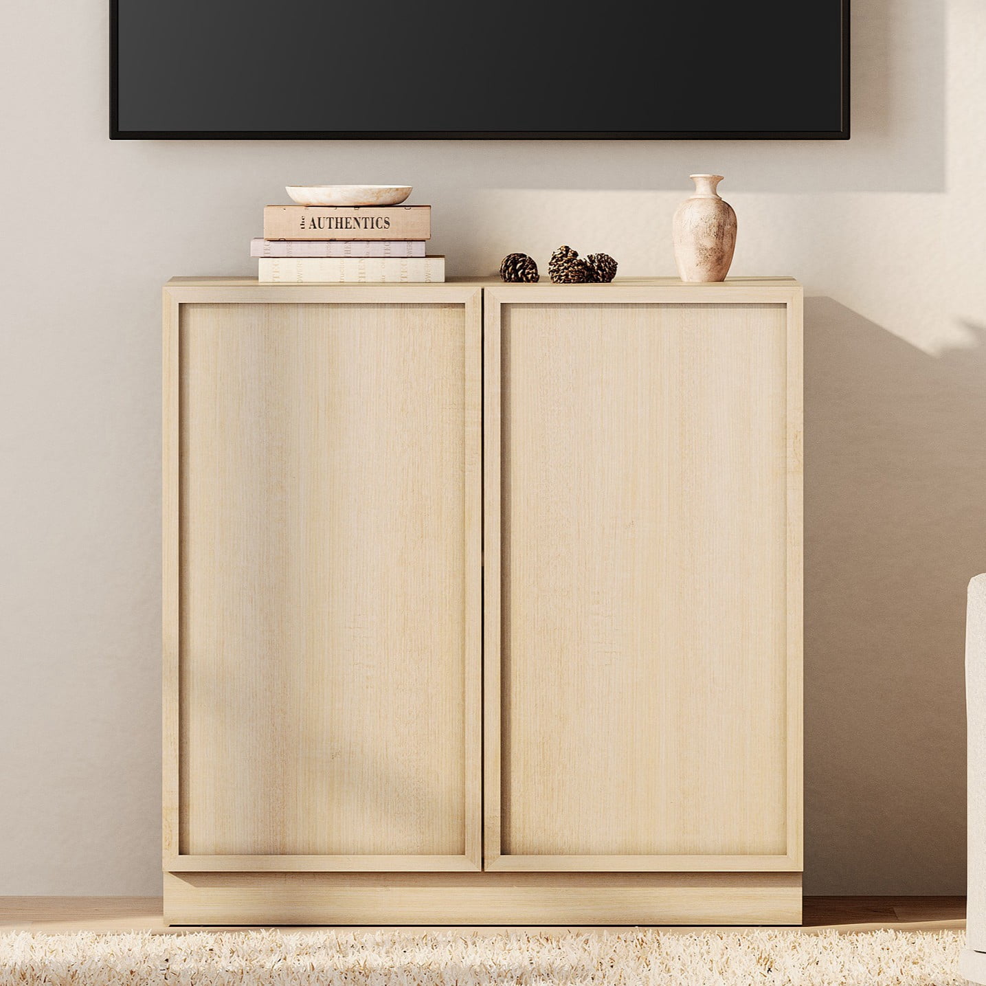 WAMPAT Modern TV Stand for TVs Up to 40", Wooden Entertainment Center TV Console with 2 Doors and Adjustable Shelf, Media Console Cabinet for Living Room, Bedroom, Beige